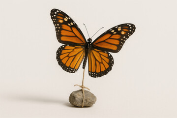 Obraz premium The monarch butterfly is tied with a rope to a small stone.