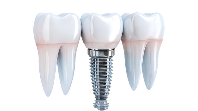 Close up of a dental implant screw replacing a missing tooth isolated on transparent background