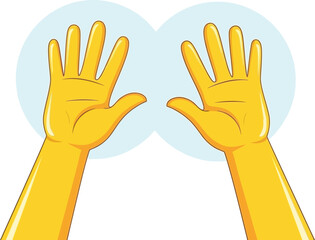 A pair of yellow hands with palms facing forward and fingers spread apart