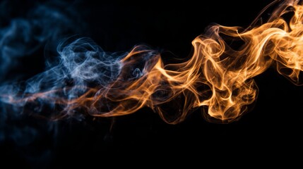 Abstract swirls of blue and orange smoke on a dark background creating a mystical and artistic representation of movement and energy in motion