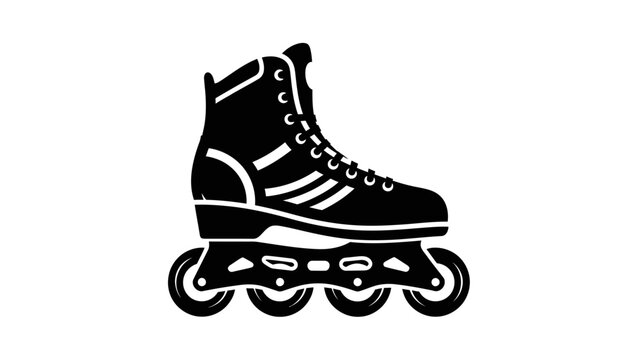 Silhouette Illustration of a Traditional Inline Skate with Classic Design Elements for Sports and