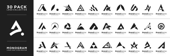 Premium letter A logo template. Luxury creative monogram A logo design collection.