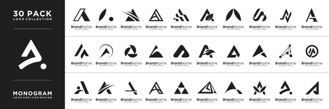 Premium letter A logo template. Luxury creative monogram A logo design collection.