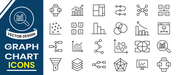 Graph and Charts line icon vector. Set of line icons related to bar graph, chart, info graphic, data, diagram, share business. Pictograms and infographics for share market. Vector illustration.