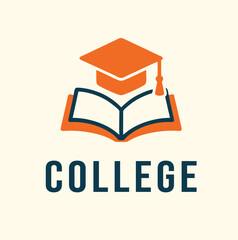 College logo featuring open book, graduation cap, and dark blue text.