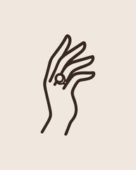 Minimalist line art of a hand wearing a ring, showing elegance.