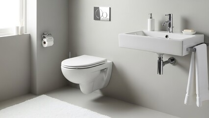 白いトイレと洗面台のある浴室