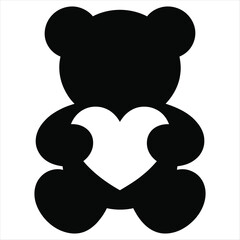Black Silhouette of a Teddy Bear Holding a White Heart Keywords: teddy bear, heart, love