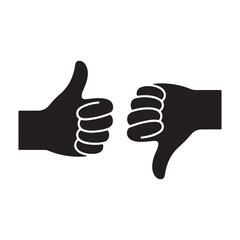 Thumbs Up and Thumbs Down Hand Gesture Icons in Black and White Vector
