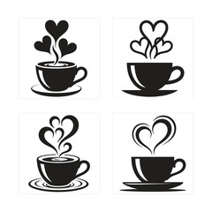 Coffee Cup with Heart Shaped Steam Silhouettes saucer