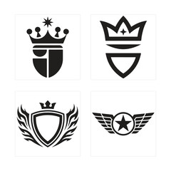 Set of Four Black Heraldic Shields and Crowns emblem