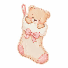 a teddy bear in a Christmas stocking 