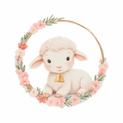 A little lamb in a wreath