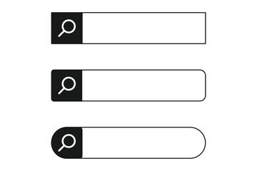 Obraz premium Set of three minimalist search bars with magnifying glass icons in square, rounded, and pill shapes