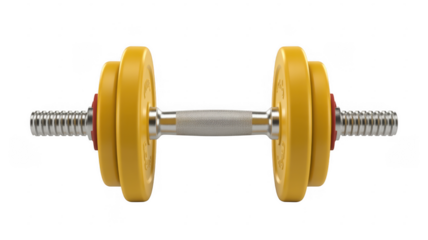 Yellow dumbbell with silver handle fitness isolated on a transparent background