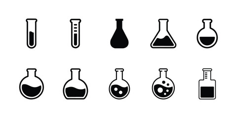 Vector laboratory glassware icon set, Flasks, Test Tubes, and beakers