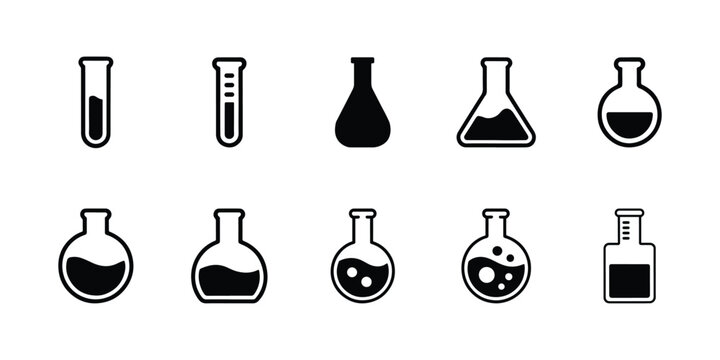 Vector laboratory glassware icon set, Flasks, Test Tubes, and beakers