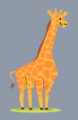 Happy simple giraffe. Cute animal vector illustration on gray