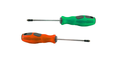 Two colorful screwdrivers on transparent background, ideal for DIY and home improvement projects