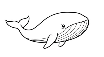 Obraz premium A simple and adorable black and white line art illustration of a cute whale, perfect for a children's coloring book or nursery decor.