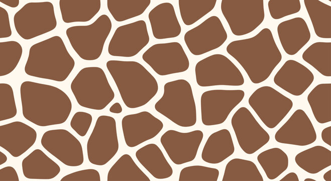 A seamless and repeating background pattern of giraffe skin, featuring characteristic brown spots on a cream-colored backdrop.
