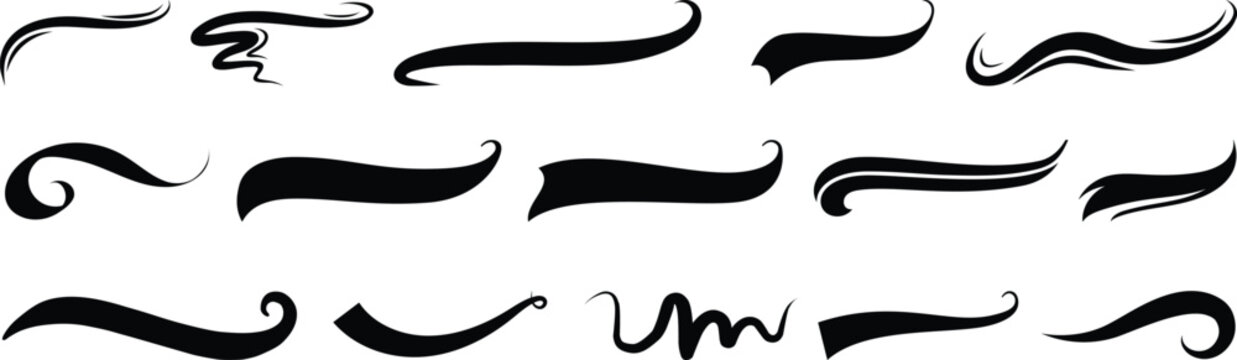 Swoosh and swash tails line collection. Swooshes text tail for baseball design. Typography tails shape for football or athletics sport team sign text. Blue and Yellow color swoosh