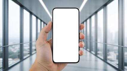 Smartphone Mockup Display in Modern Office Hallway