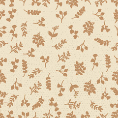 Seamless Pattern Brown Silhouette Botanical Background Illustration Nature. Vector