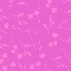 Seamless Pattern Pink Botanical Flower Silhouette Decorative Element Vintage.Vector Illustration