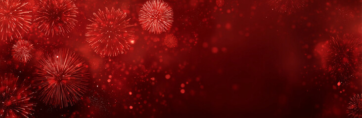 Fireworks Background with Red and Gold Festive Lights. Design for New Year, Chinese New Year or Independence Day