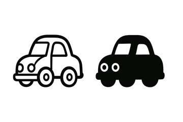 Simple cartoon car icons in black and white, representing contrast and simplicity