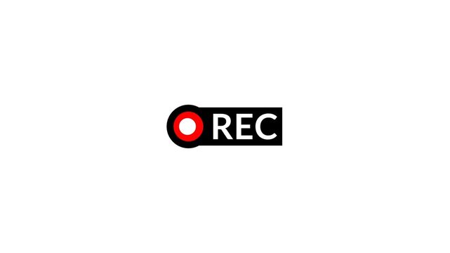 Recording Icon Button Animation on Alpha Channel,rec icon, rec button 4k animation on white and black background , Animated recording button with red light and the word rec pulses gently.