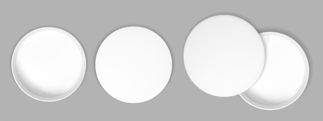 3d white top view circle gift box mockup. Empty paper package inside mock up with shadow. Realistic blank mystery cardboard case for secret cosmetic showcase set on transparent background vector