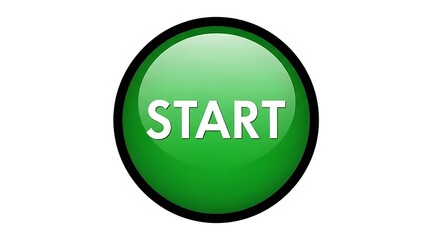 A vibrant green button with the word START in bold white letters, a visual invitation to begin. It has a glossy, three-dimensional appearance 