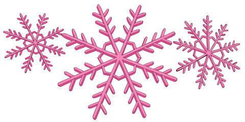 Beautiful set of pink snowflakes on a white backdrop, vector design, perfect for creating feminine or whimsical holiday cards.