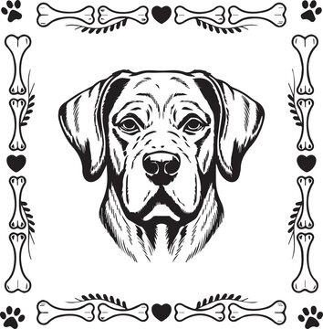 Dog coloring for adults with zentangle stylized black and white outline vector elements