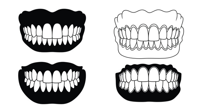 Detailed illustrations of teeth arrangements showing various bite patterns silhouette