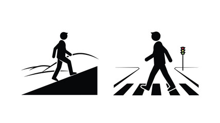 Pedestrians crossing a street and navigating an incline a striking silhouette © MdGolam