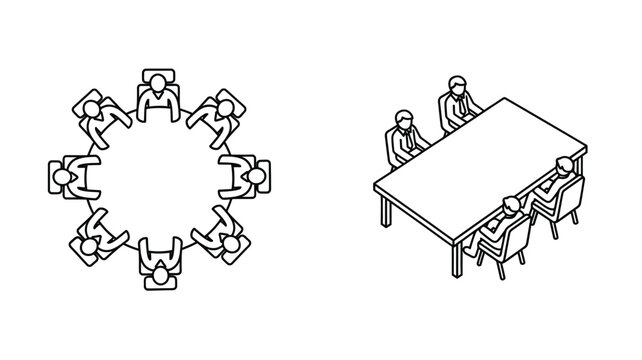 People seated around a table and in a circular arrangement outline silhouette