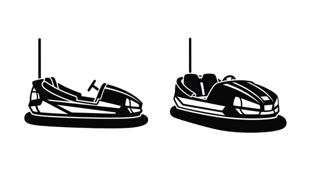 Two bumper cars in a striking black and white silhouette