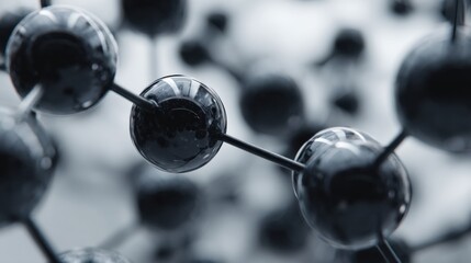 Abstract molecular structure dark spheres connected