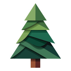 Fototapeta premium Stylized evergreen christmas tree with layered green branches and brown trunk representing winter season isolated on clean white background