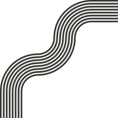 Striped path arranged as a maze with layered paths and wave continuity producing visual complexity.