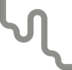 Striped path forming a maze structure with linear continuity and curved directional flow.