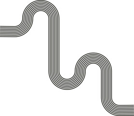 Striped path forming a maze pattern defined by wave motion and smooth directional turns.