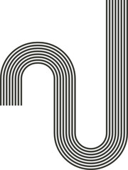 Striped path forming a labyrinth with uneven wave routing and connected curves.