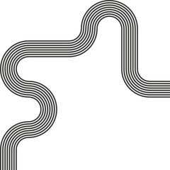 Striped path following a single continuous route shaped by wave motion and curvature.