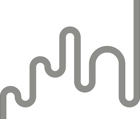 Striped path forming an extended maze route with connected curves and direction shifts.