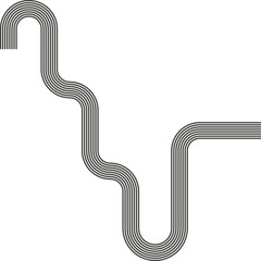 Striped path creating a long maze system with flowing curvature and path continuity.