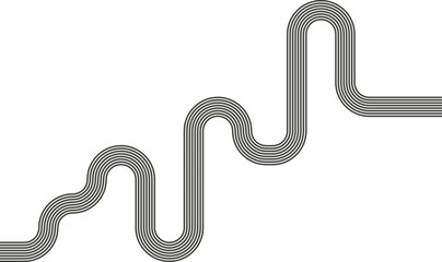 Striped path forming a maze guided by wave motion and continuous curved paths.